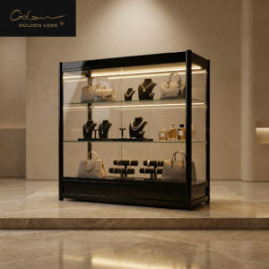 Glass Display Cabinet Black with Interior Lighting