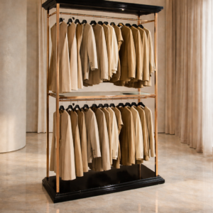 Rose Gold & Black Clothing Display Rack with Shelf – Boutique Garment Stand