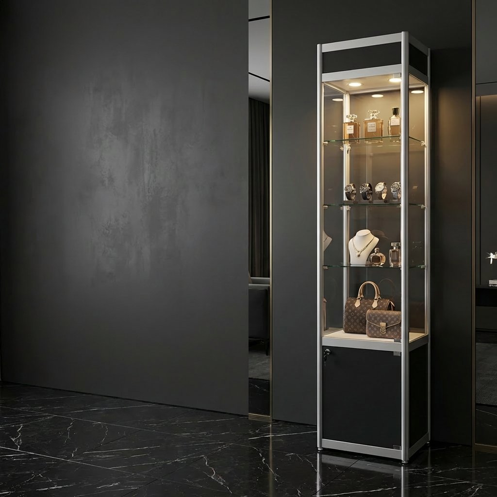 Silver & Black Display Cabinet Tall - Image 2