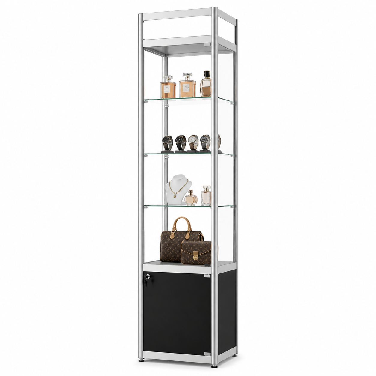Silver & Black Display Cabinet Tall