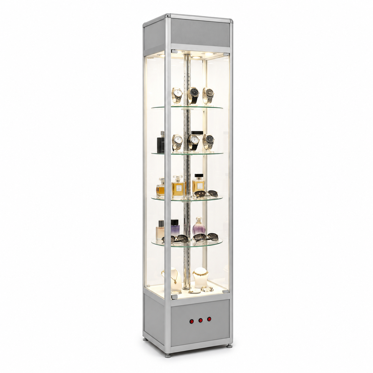 Silver Display Cabinet Tall With Lighting